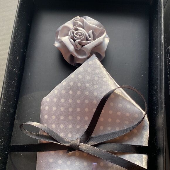 JoS A Bank grey white silk lapel pin and polka dot pocket square ne… - Picture 1 of 10